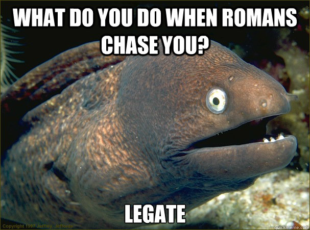 What do you do when romans chase you? Legate  Bad Joke Eel