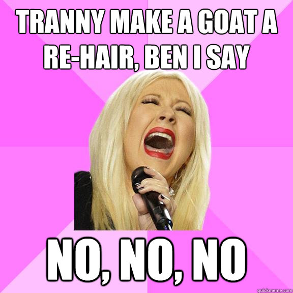 tranny make a goat a re-hair, ben i say no, no, no  Wrong Lyrics Christina