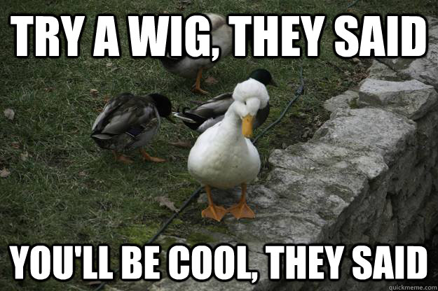TRY A WIG, THEY SAID YOU'LL BE COOL, THEY SAID  DEPRESSED FRO DUCK