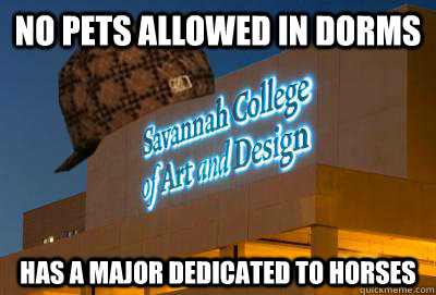 No pets allowed in dorms has a major dedicated to horses  