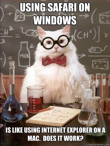 Using Safari on Windows Is like using Internet Explorer on a Mac.  Does it work? - Using Safari on Windows Is like using Internet Explorer on a Mac.  Does it work?  Chemistry Cat