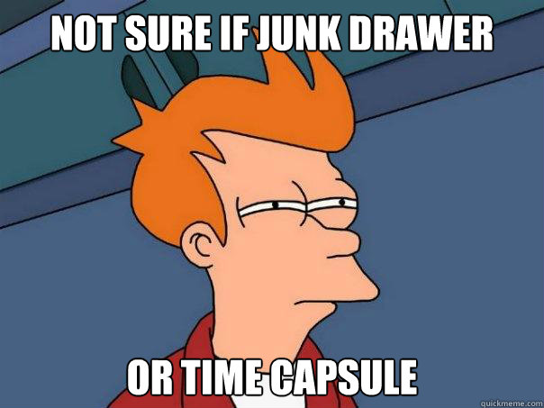 Not sure if junk drawer or time capsule  Futurama Fry