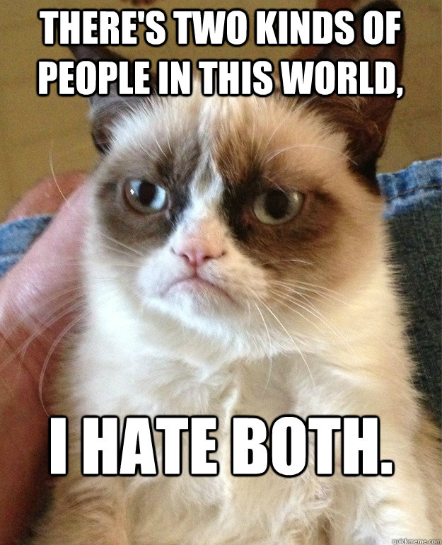 There's two kinds of people in this world, I hate both.  Grumpy Cat