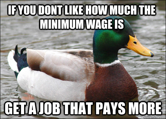 If you dont like how much the minimum wage is Get a job that pays more  - If you dont like how much the minimum wage is Get a job that pays more   Actual Advice Mallard