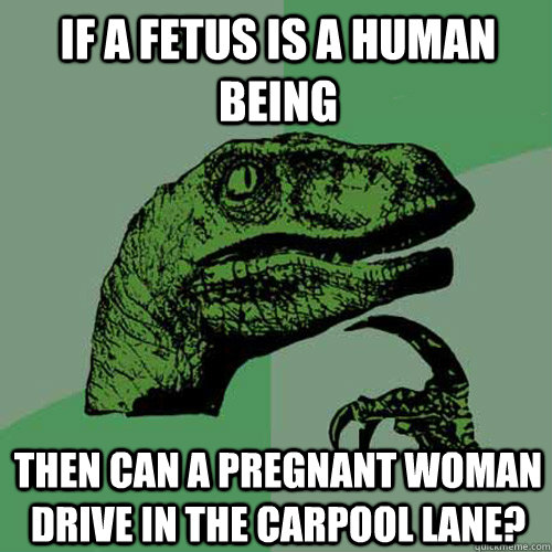 if a fetus is a human being then can a pregnant woman drive in the carpool lane? - if a fetus is a human being then can a pregnant woman drive in the carpool lane?  Philosoraptor