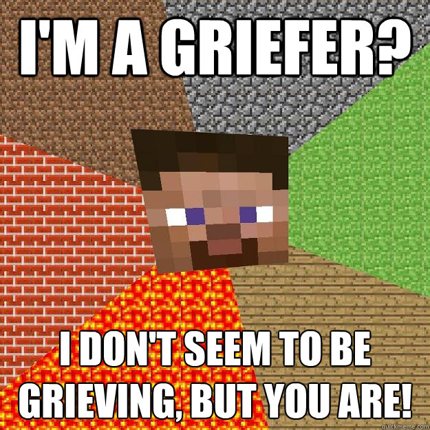 I'm a griefer? I don't seem to be grieving, but you are! - I'm a griefer? I don't seem to be grieving, but you are!  Minecraft