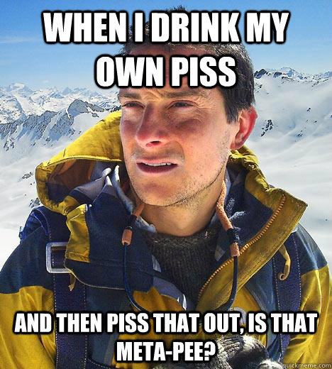 when i drink my own piss and then piss that out, is that meta-pee?  Bear Grylls