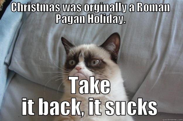 CHRISTMAS WAS ORGINALLY A ROMAN PAGAN HOLIDAY. TAKE IT BACK, IT SUCKS Grumpy Cat