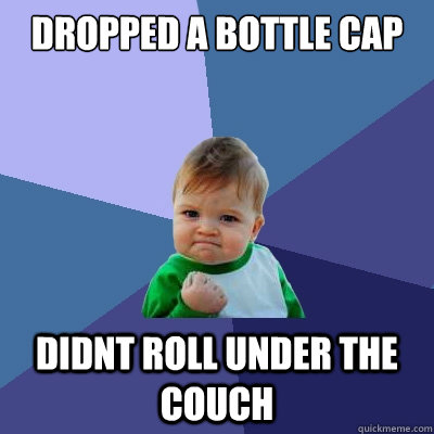Dropped a bottle cap Didnt roll under the couch  Success Kid