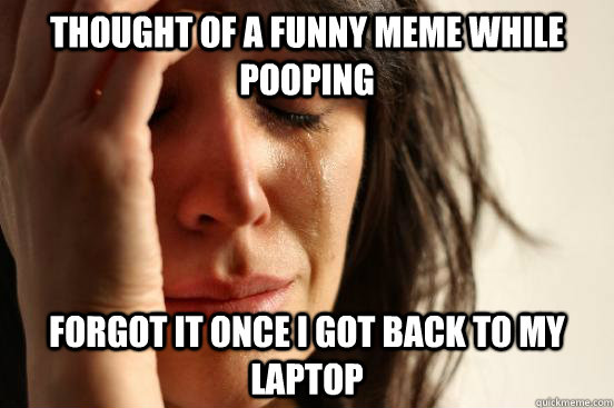 Thought of a funny meme while pooping Forgot it once I got back to my laptop  First World Problems