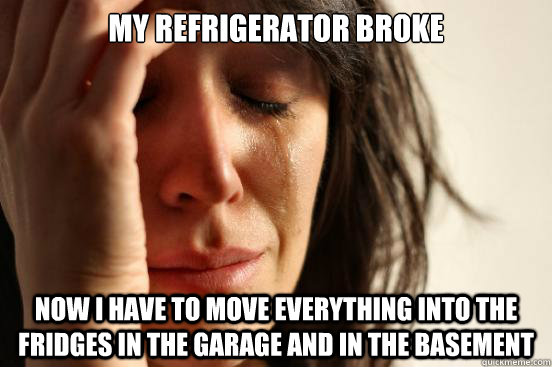 My refrigerator broke Now I have to move everything into the fridges in the garage and in the basement  First World Problems