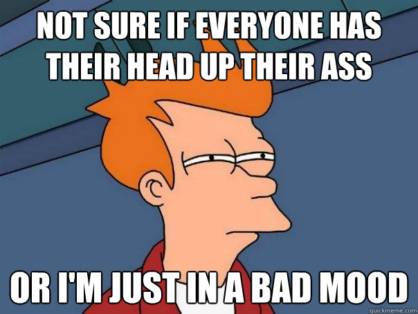 Not sure if everyone has their head up their ass or I'm just in a bad mood - Not sure if everyone has their head up their ass or I'm just in a bad mood  Futurama Fry