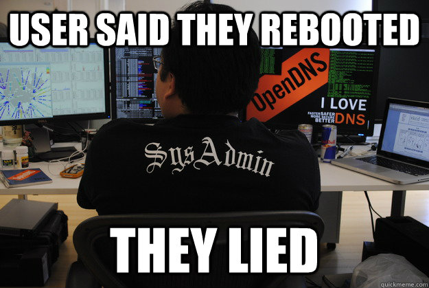 User said they rebooted THEY LIED  Success SysAdmin