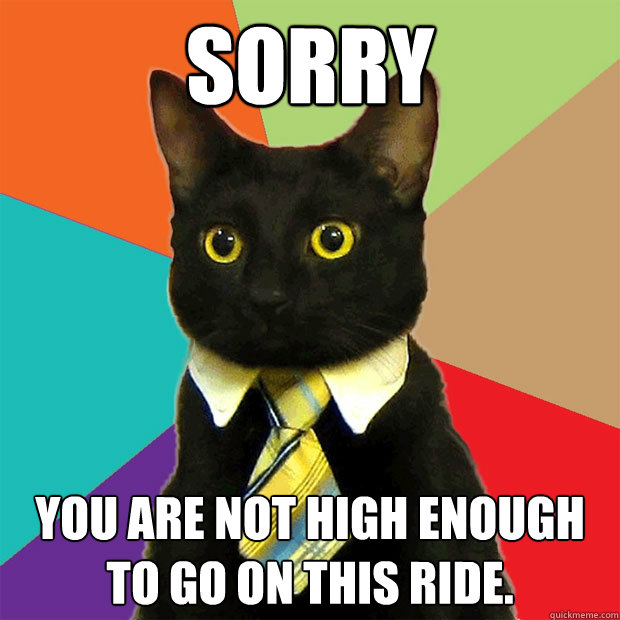 sorry you are not high enough to go on this ride.  Business Cat