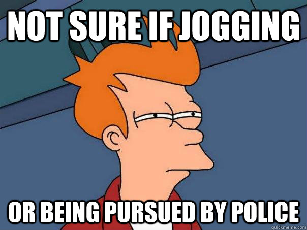 Not sure if jogging or being pursued by police  Futurama Fry