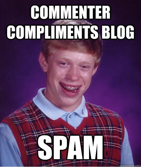 Commenter compliments blog spam  Bad Luck Brian