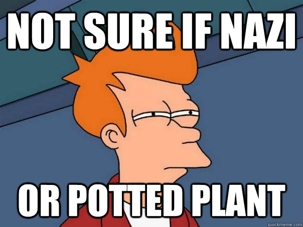 Not sure if nazi Or potted plant  Futurama Fry