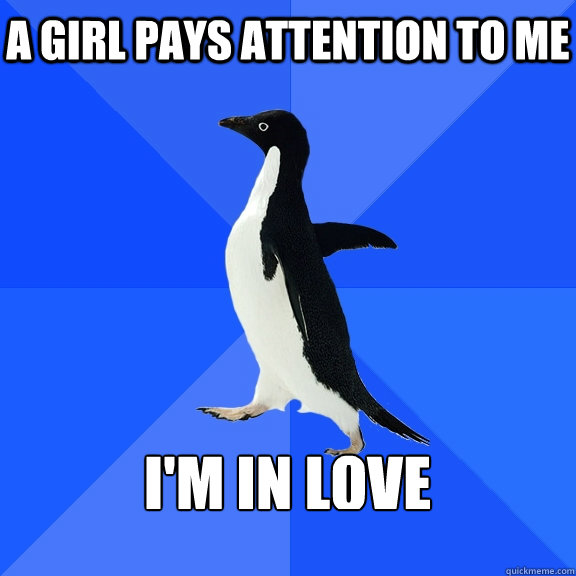 A girl pays attention to me  I'M IN LOVE  - A girl pays attention to me  I'M IN LOVE   Socially Awkward Penguin