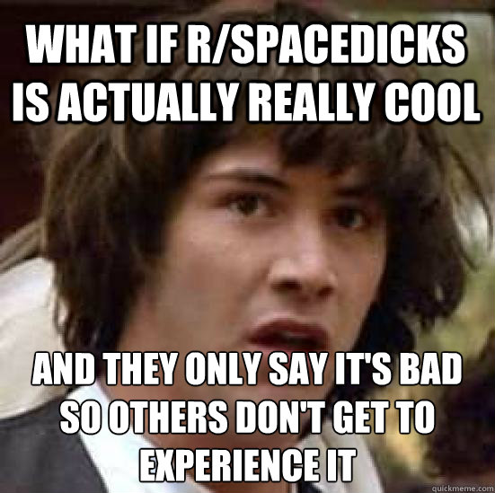 what if r/spacedicks is actually really cool and they only say it's bad so others don't get to experience it  conspiracy keanu