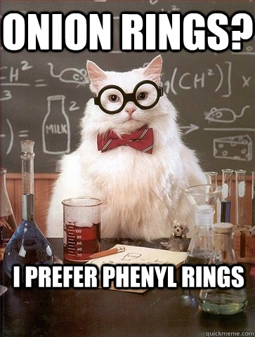 ONION RINGS? I PREFER PHENYL RINGS - ONION RINGS? I PREFER PHENYL RINGS  Chemistry Cat