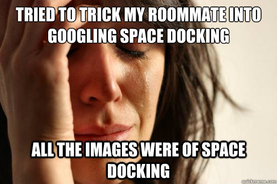 tried to trick my roommate into googling space docking
 all the images were of space docking - tried to trick my roommate into googling space docking
 all the images were of space docking  First World Problems