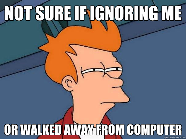 Not sure if ignoring me or walked away from computer  Futurama Fry