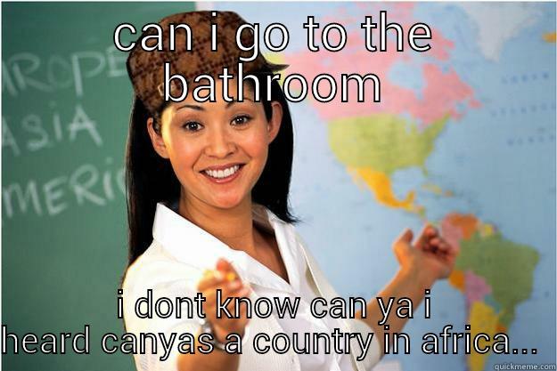 CAN I GO TO THE BATHROOM I DONT KNOW CAN YA I HEARD CANYAS A COUNTRY IN AFRICA...  Scumbag Teacher