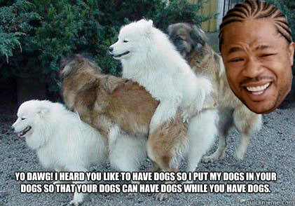 Yo dawg! I heard you like to have dogs so I put my dogs in your dogs so that your dogs can have dogs while you have dogs.  Dog-ception