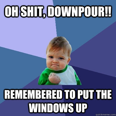 oh shit, downpour!! remembered to put the windows up  Success Kid