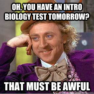 Oh, you have an intro biology test tomorrow? That must be awful  Creepy Wonka