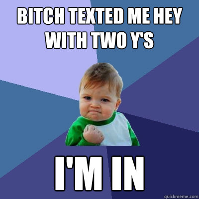 bitch texted me hey with two y's  i'm in  Success Kid