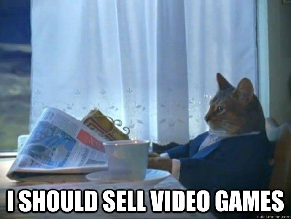  i should sell video games  morning realization newspaper cat meme