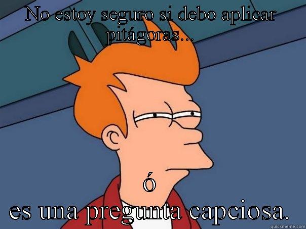 NO ESTOY SEGURO SI DEBO APLICAR PITÁGORAS... Ó ES UNA PREGUNTA CAPCIOSA. Futurama Fry