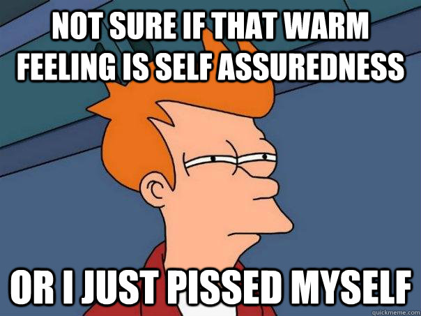 Not sure if that warm feeling is self assuredness Or i just pissed myself - Not sure if that warm feeling is self assuredness Or i just pissed myself  Futurama Fry