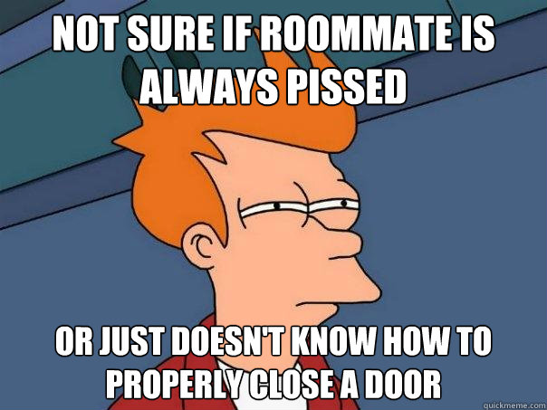 Not sure if roommate is always pissed Or just doesn't know how to properly close a door  Futurama Fry