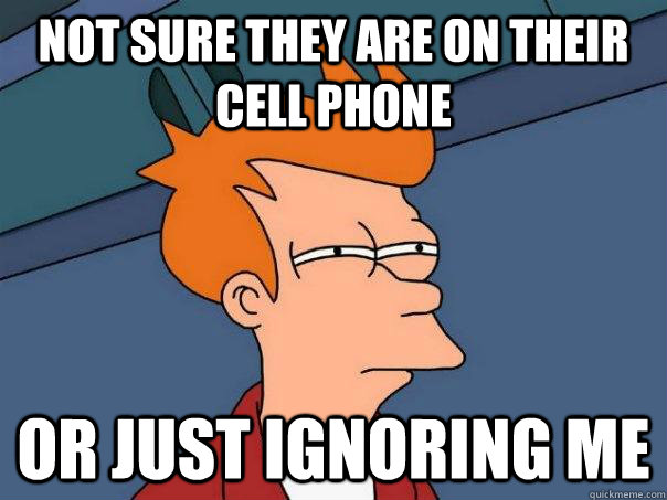 not sure they are on their cell phone or just ignoring me  Futurama Fry