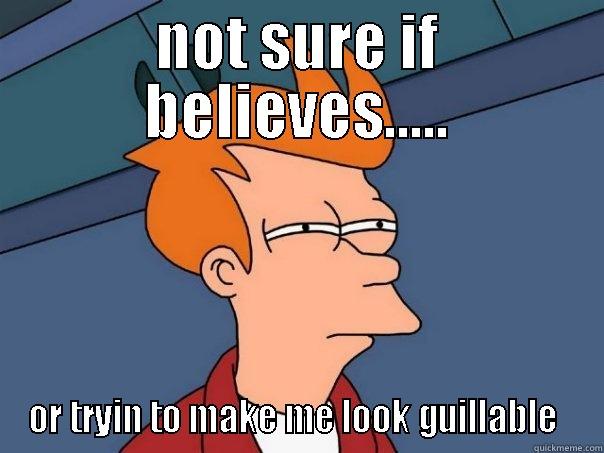 not... sure... - NOT SURE IF BELIEVES..... OR TRYIN TO MAKE ME LOOK GUILLABLE  Futurama Fry