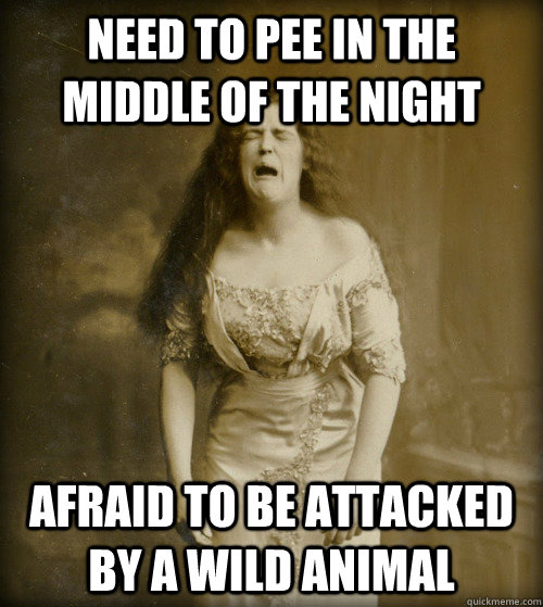 need to pee in the middle of the night afraid to be attacked by a wild animal  1890s Problems