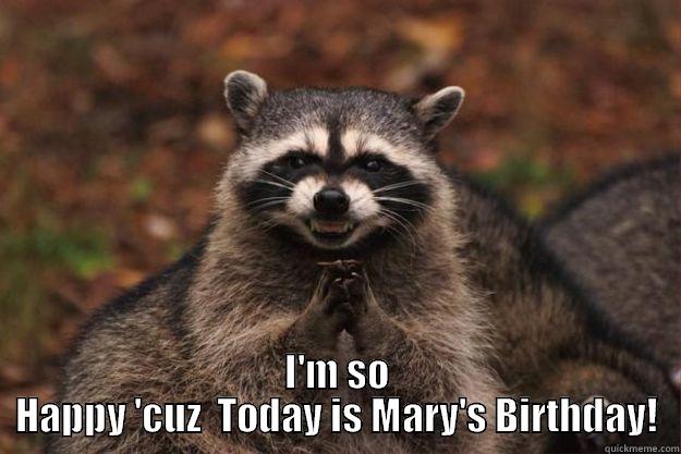 Wicked Raccoon -  I'M SO HAPPY 'CUZ  TODAY IS MARY'S BIRTHDAY! Evil Plotting Raccoon