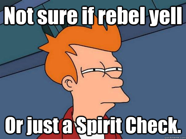 Not sure if rebel yell Or just a Spirit Check.  Futurama Fry