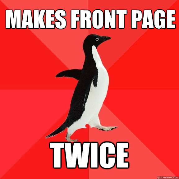 Makes front page Twice  Socially Awesome Penguin