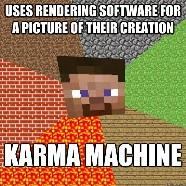 uses rendering software for a picture of their creation karma machine  Minecraft