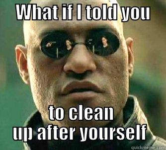 Cleaning Is Possible -     WHAT IF I TOLD YOU      TO CLEAN UP AFTER YOURSELF  Matrix Morpheus