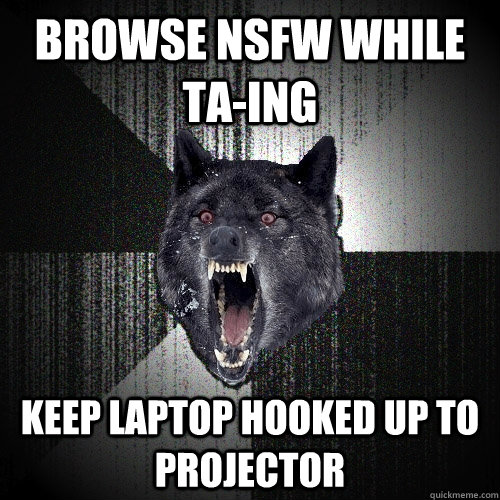 Browse NSFW while TA-ing keep laptop hooked up to projector  Insanity Wolf