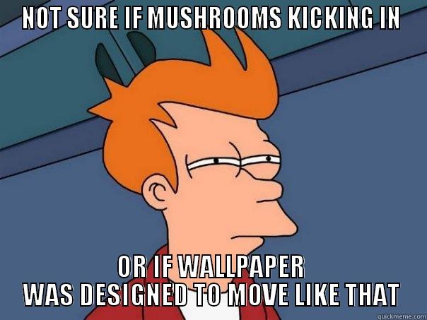 NOT SURE IF MUSHROOMS KICKING IN OR IF WALLPAPER WAS DESIGNED TO MOVE LIKE THAT Futurama Fry
