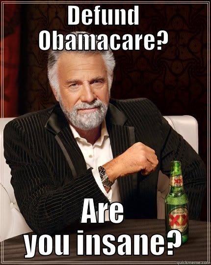 DEFUND OBAMACARE? ARE YOU INSANE? The Most Interesting Man In The World