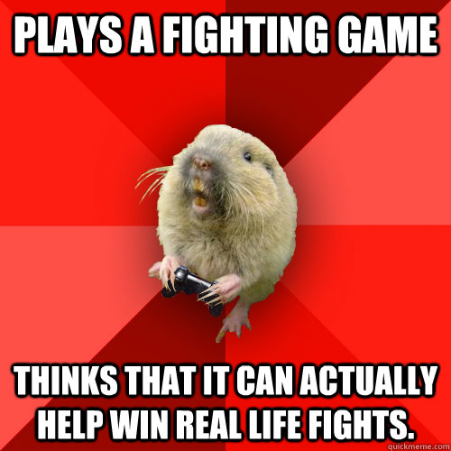 Plays a fighting game Thinks that it can ACTUALLY help win real life fights.  Gaming Gopher