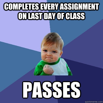 completes every assignment on last day of class  Passes   Success Kid