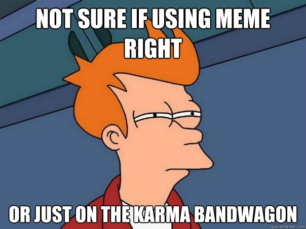 not sure if using meme right or just on the karma bandwagon - not sure if using meme right or just on the karma bandwagon  Futurama Fry