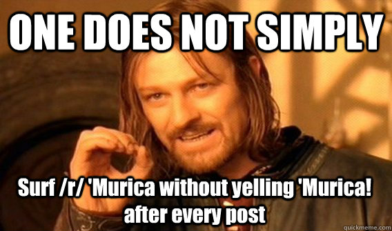 ONE DOES NOT SIMPLY Surf /r/ 'Murica without yelling 'Murica! after every post  One Does Not Simply